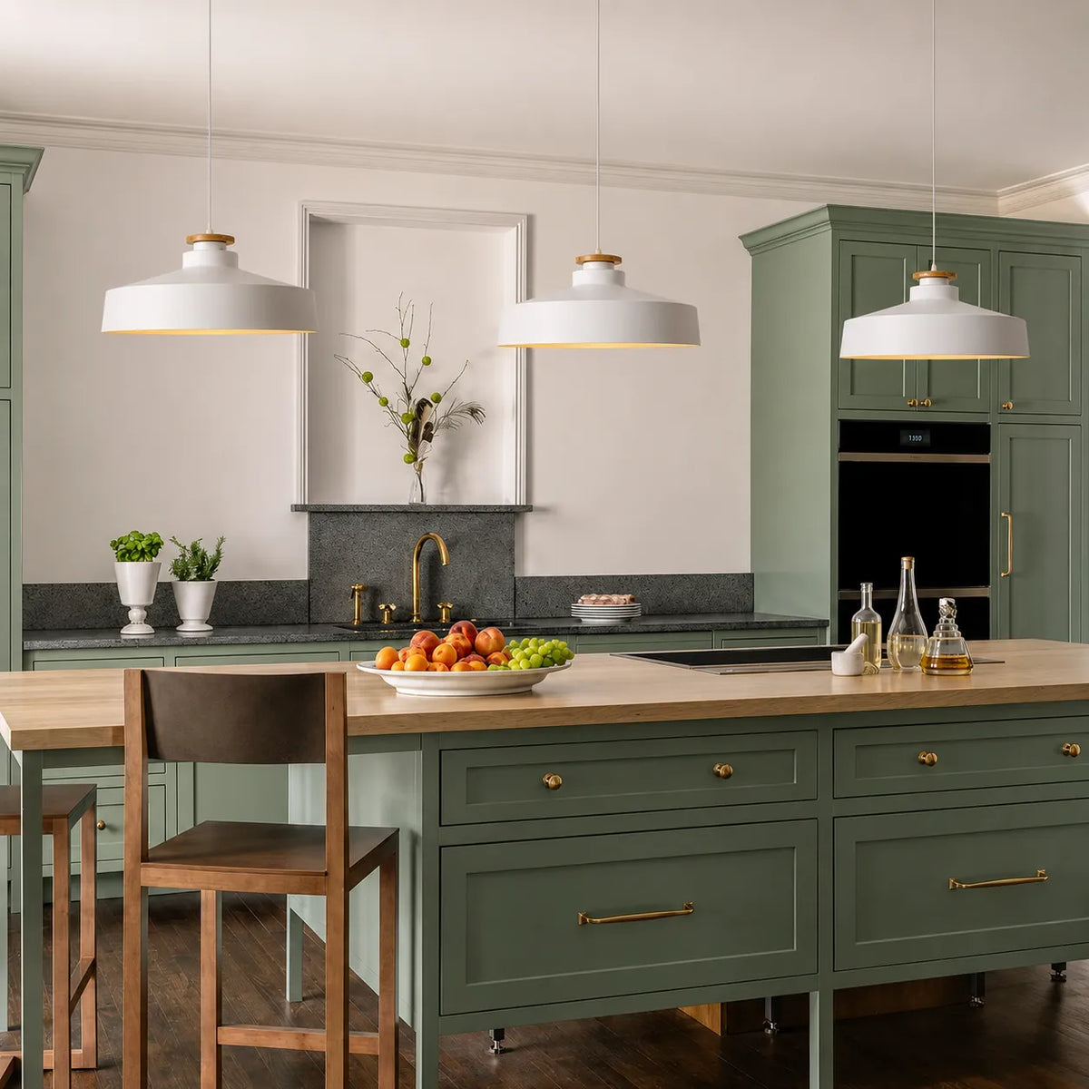 Pendant Light with Wood Accent and Metal Dome Shade for Dining Kitchen Island