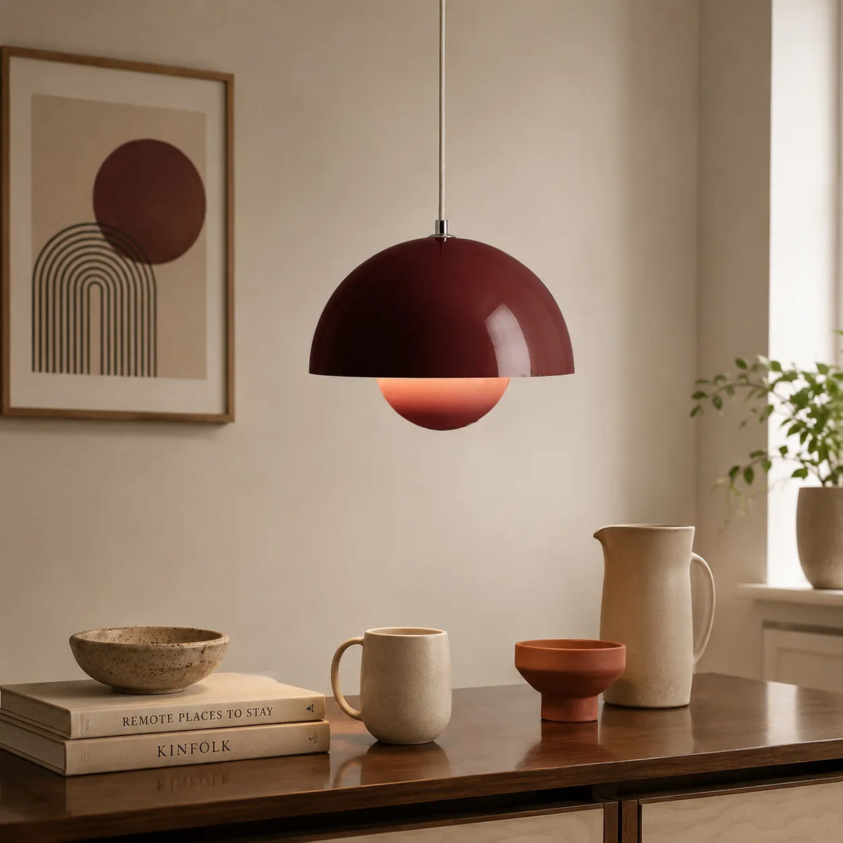 Pendant Light with Adjustable Cable and Mushroom-Inspired Metal Design