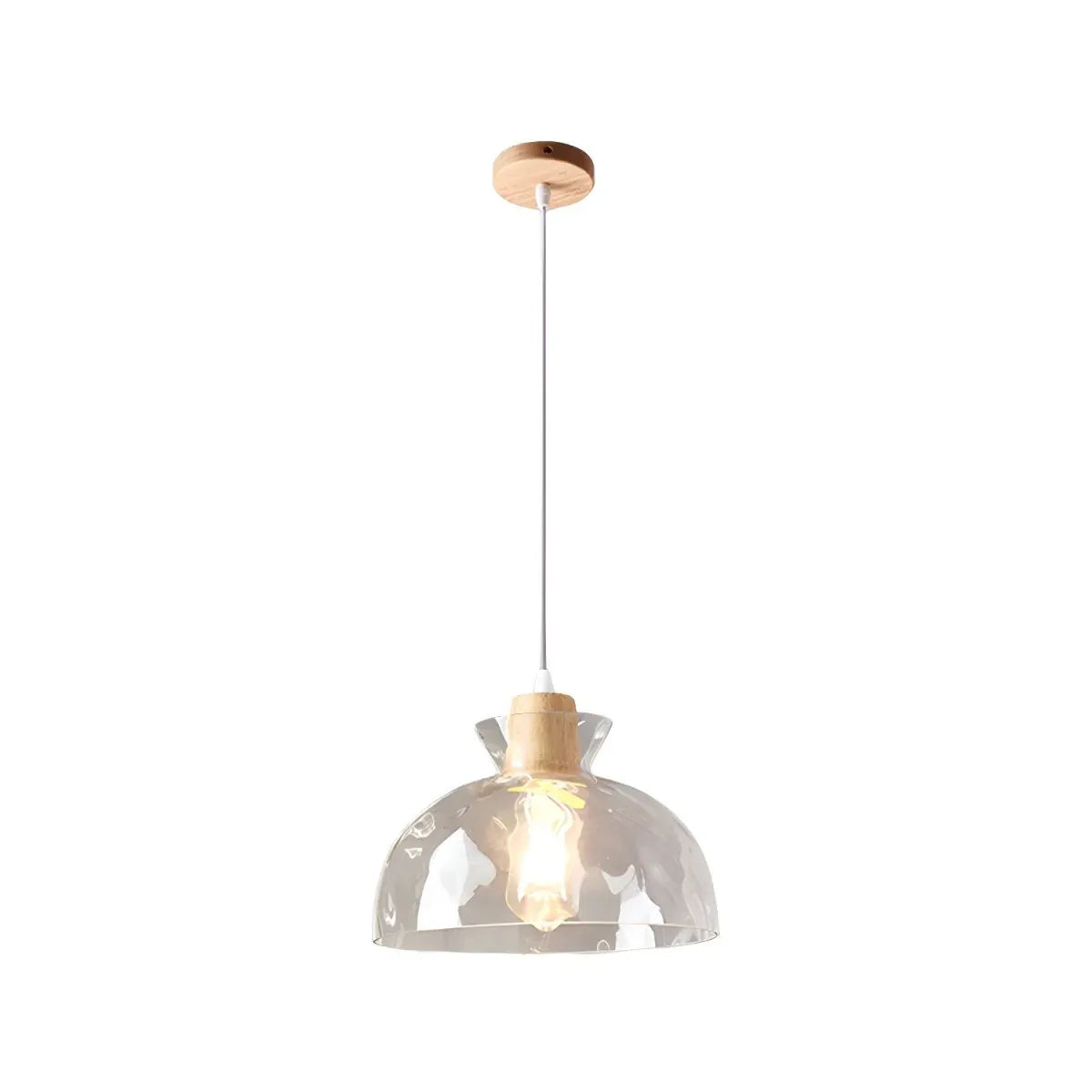 Pendelleuchte mit klarer Glaskuppel und Holzakzent für Wohnzimmer, Esszimmer und Küche