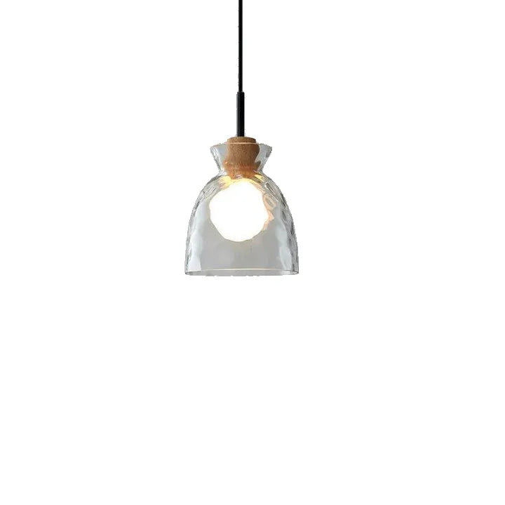 Pendelleuchte mit klarer Glaskuppel und Holzakzent für Wohnzimmer, Esszimmer und Küche