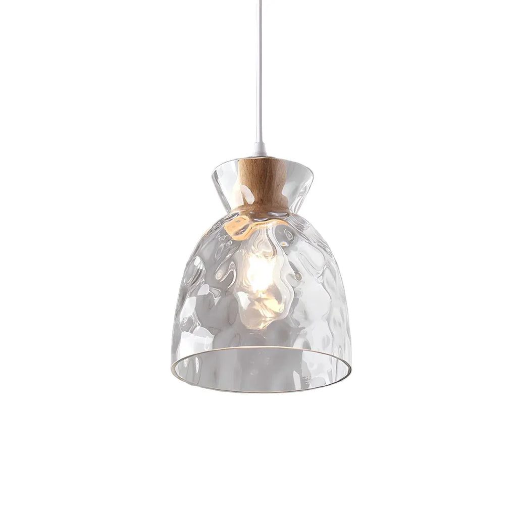 Pendelleuchte mit klarer Glaskuppel und Holzakzent für Wohnzimmer, Esszimmer und Küche