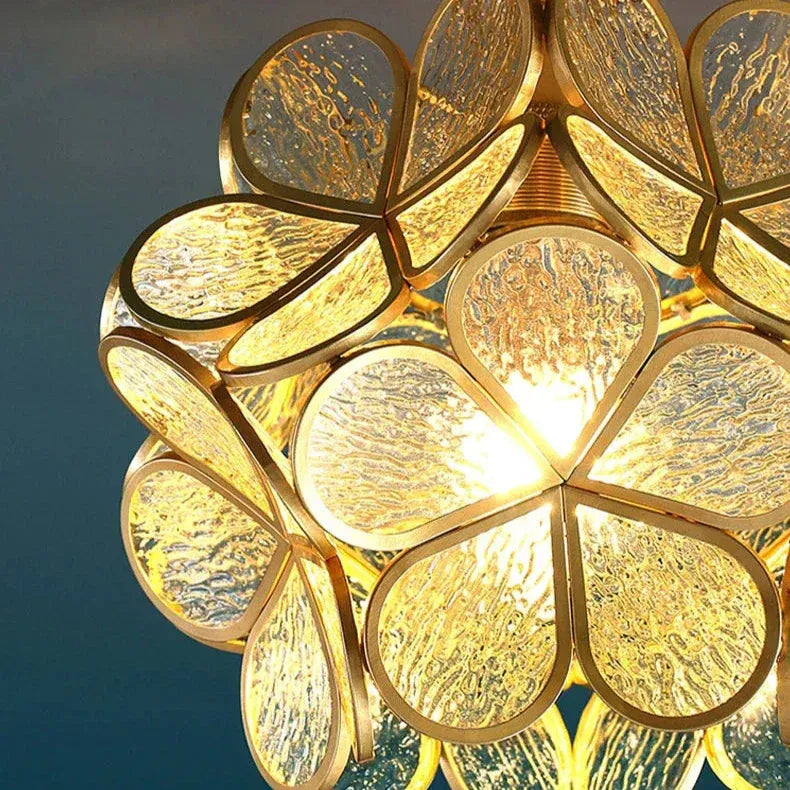 Pendant Light with Sculpted Glass Petal Design and Stone Accents