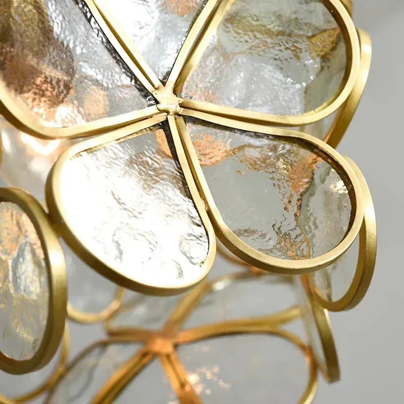 Pendant Light with Sculpted Glass Petal Design and Stone Accents