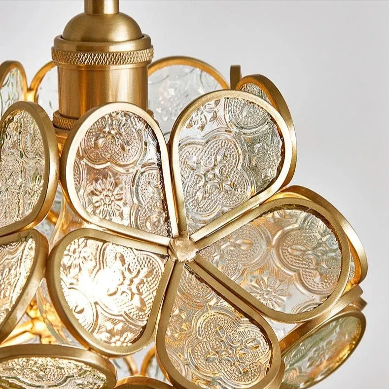 Pendant Light with Sculpted Glass Petal Design and Stone Accents