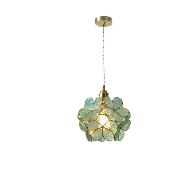 Pendant Light with Sculpted Glass Petal Design and Stone Accents