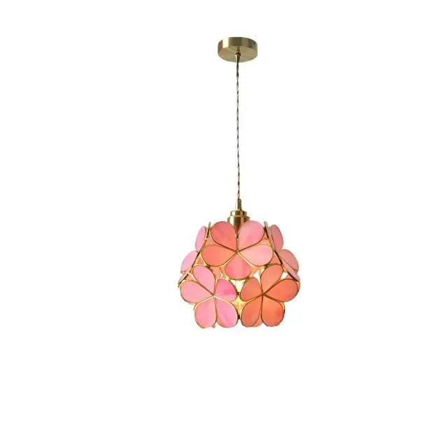 Pendant Light with Sculpted Glass Petal Design and Stone Accents