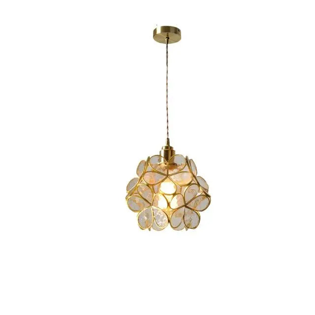 Pendant Light with Sculpted Glass Petal Design and Stone Accents