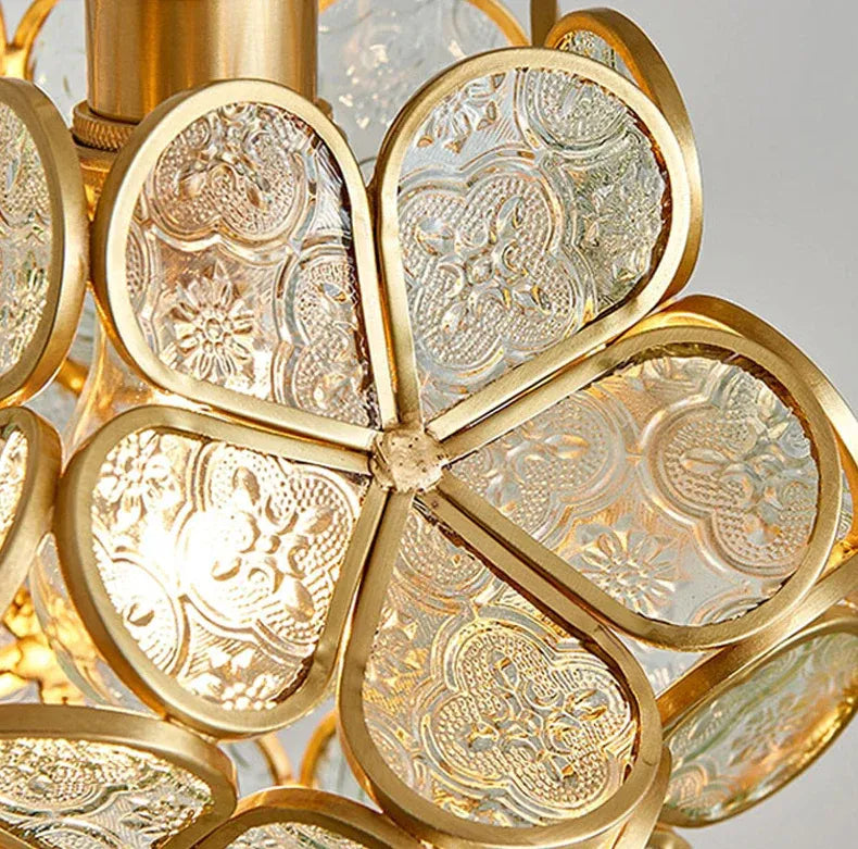 Pendant Light with Sculpted Glass Petal Design and Stone Accents