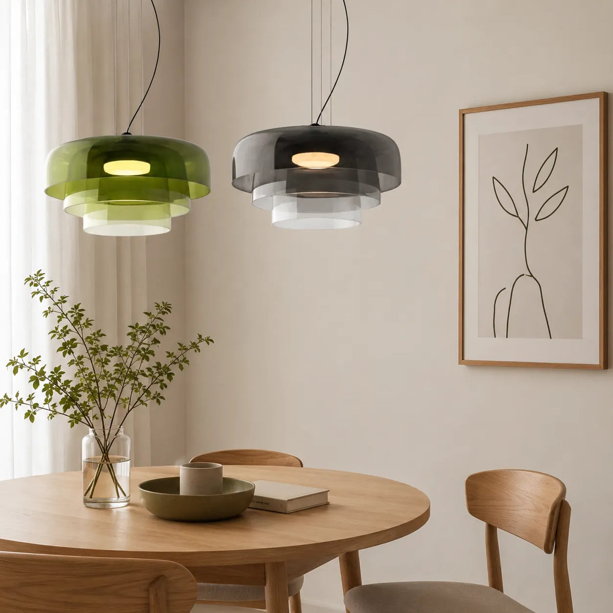 Pendant Light with Layered Sculptural Glass and Soft Diffused Illumination