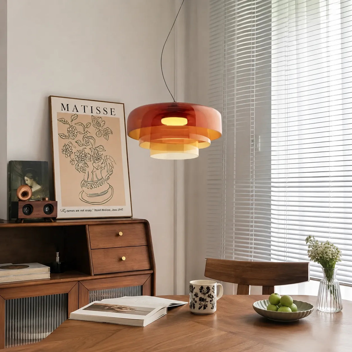 Pendant Light with Layered Sculptural Glass and Soft Diffused Illumination