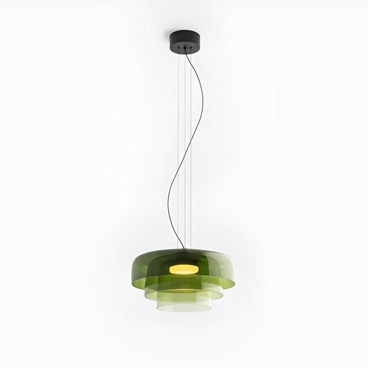 Pendant Light with Layered Sculptural Glass and Soft Diffused Illumination