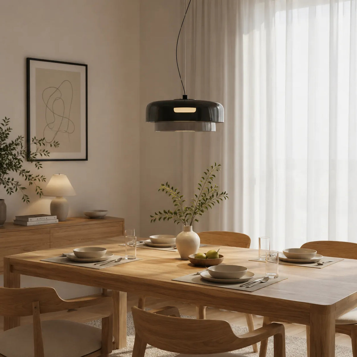 Pendant Light with Layered Sculptural Glass and Soft Diffused Illumination