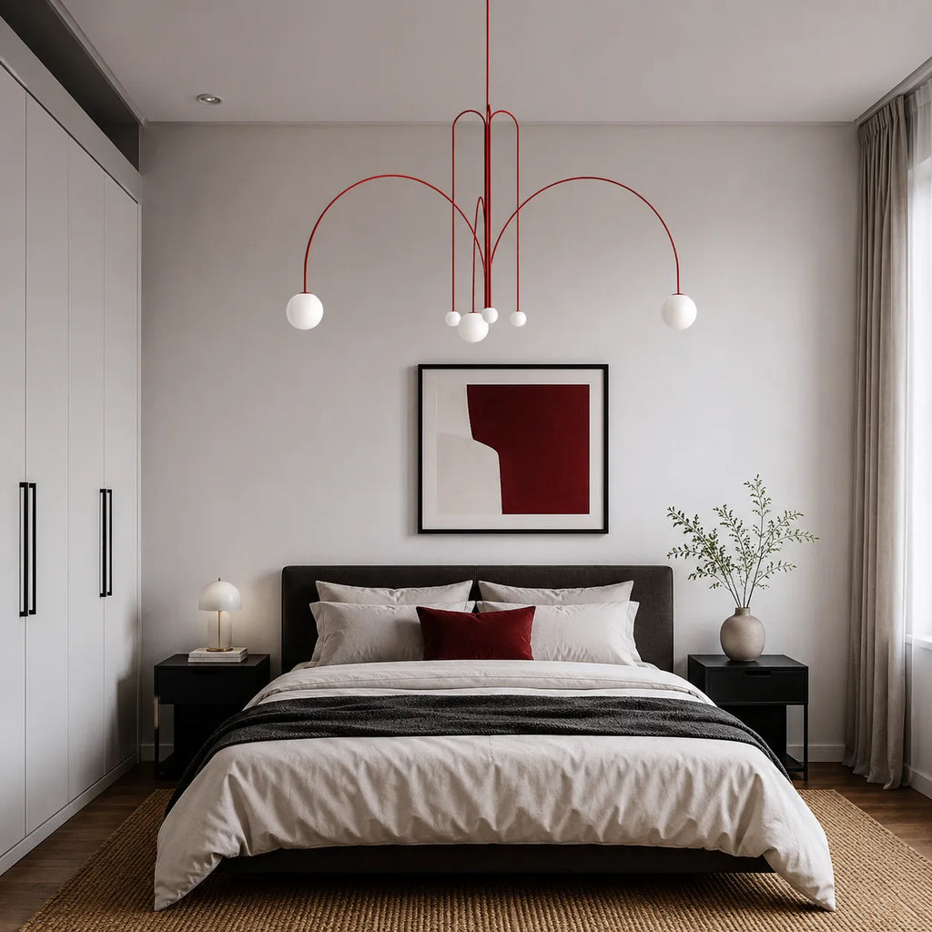 Pendelleuchte mit mundgeblasenem Glasschirm und Metallrahmen für Ess- und Wohnzimmer