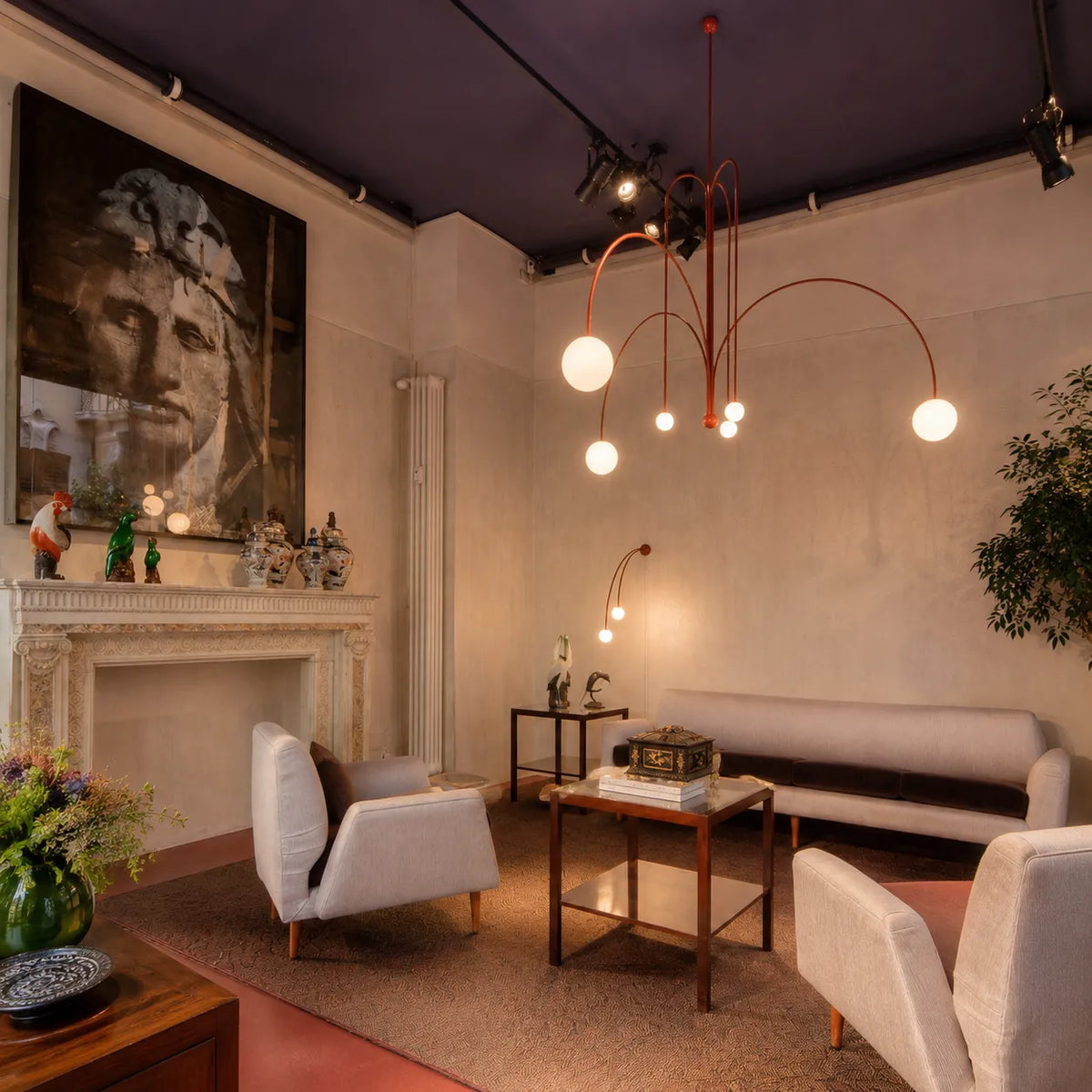 Pendelleuchte mit mundgeblasenem Glasschirm und Metallrahmen für Ess- und Wohnzimmer