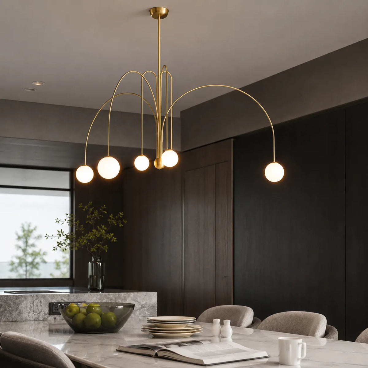 Pendant Light with Hand-Blown Glass Shade and Metal Frame for Dining Room Living