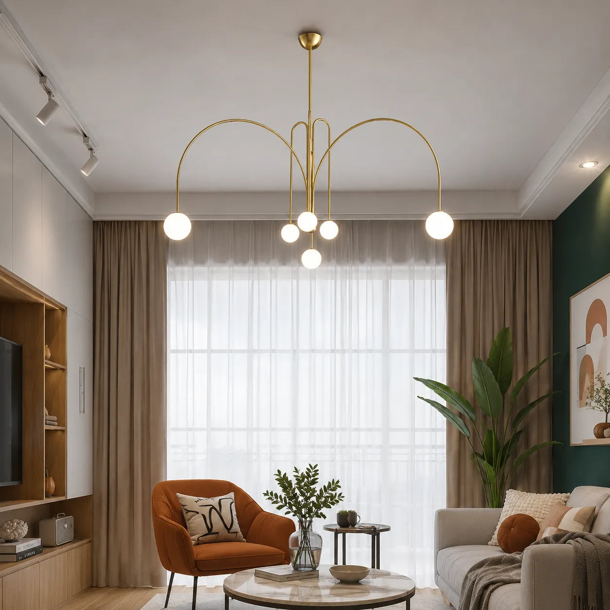 Pendelleuchte mit mundgeblasenem Glasschirm und Metallrahmen für Ess- und Wohnzimmer