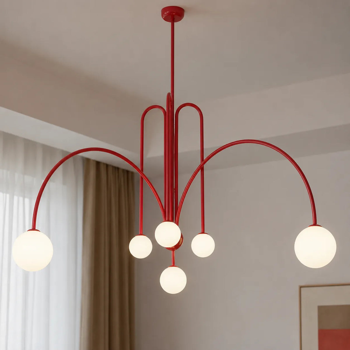 Pendant Light with Hand-Blown Glass Shade and Metal Frame for Dining Room Living