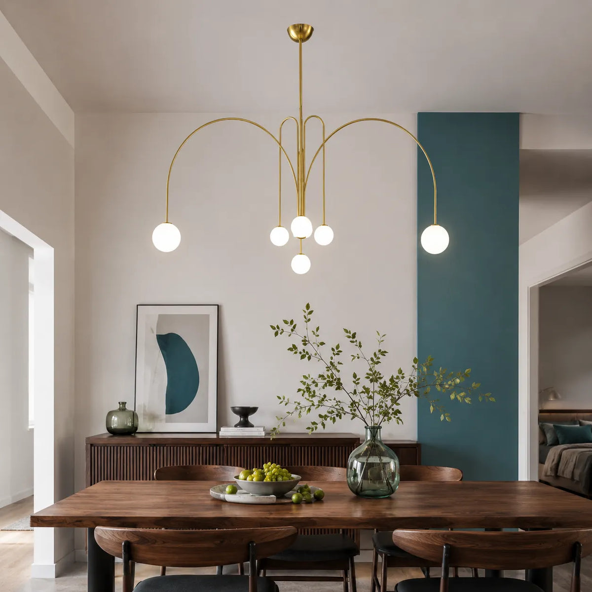 Pendelleuchte mit mundgeblasenem Glasschirm und Metallrahmen für Ess- und Wohnzimmer