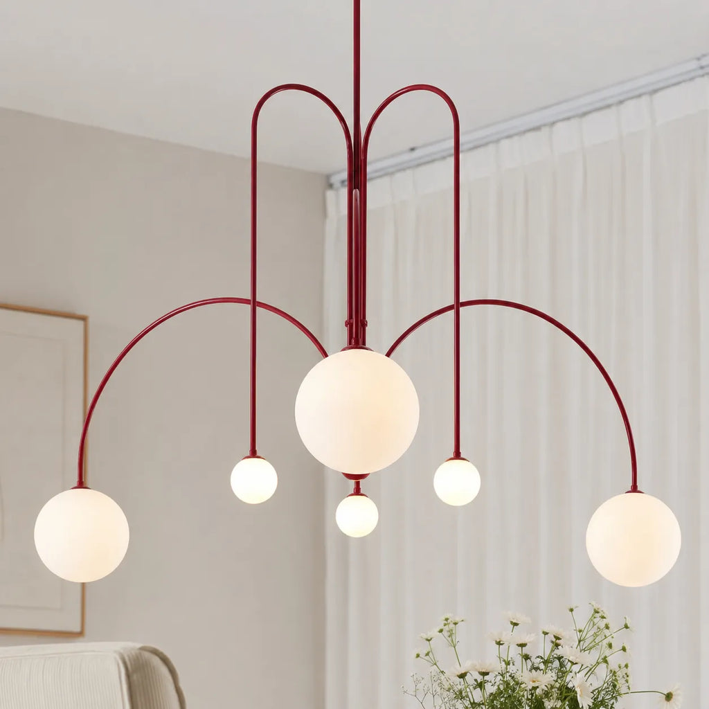 Pendelleuchte mit mundgeblasenem Glasschirm und Metallrahmen für Ess- und Wohnzimmer