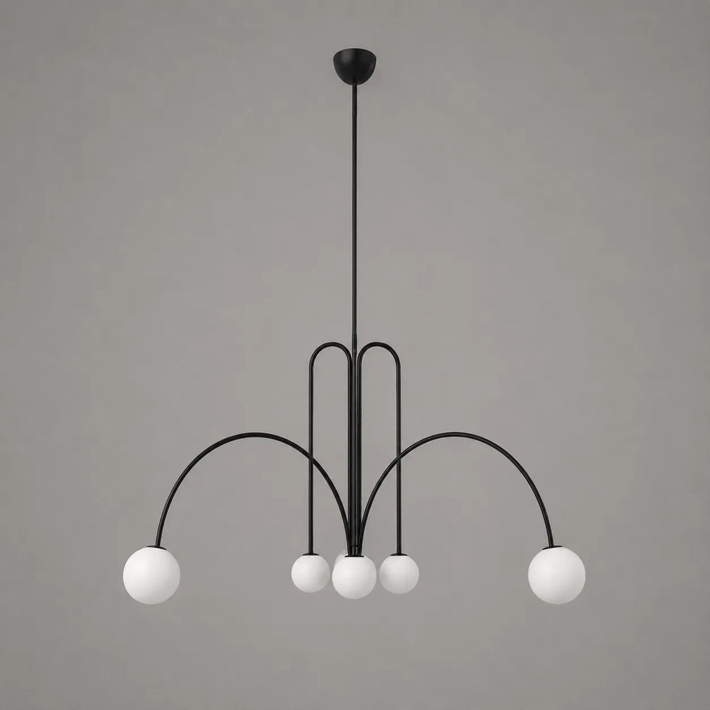Pendelleuchte mit mundgeblasenem Glasschirm und Metallrahmen für Ess- und Wohnzimmer