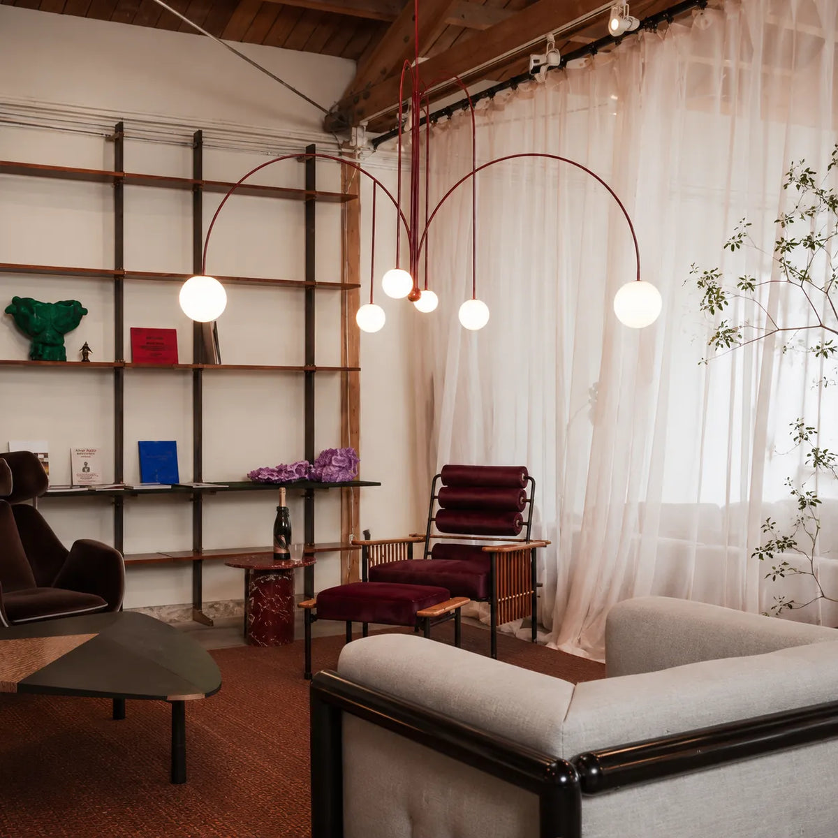 Pendant Light with Hand-Blown Glass Shade and Metal Frame for Dining Room Living