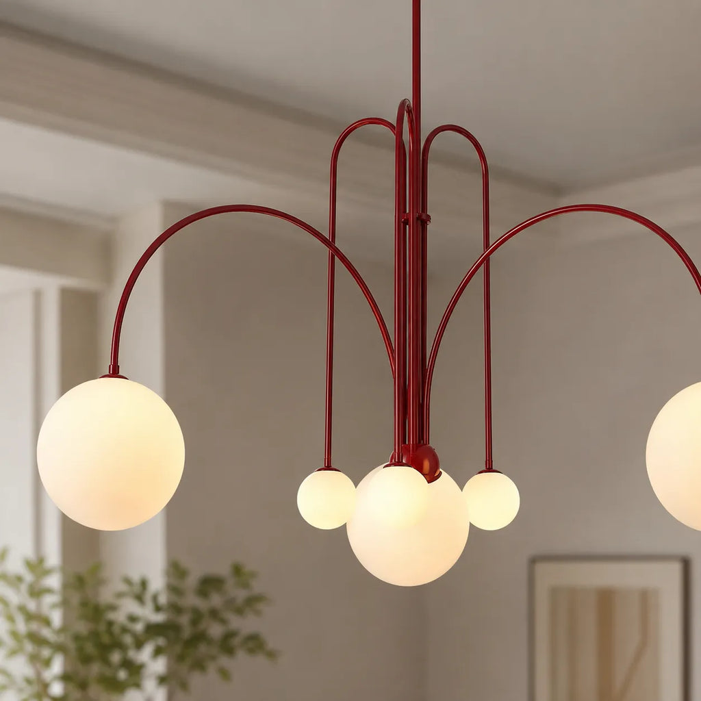 Pendelleuchte mit mundgeblasenem Glasschirm und Metallrahmen für Ess- und Wohnzimmer
