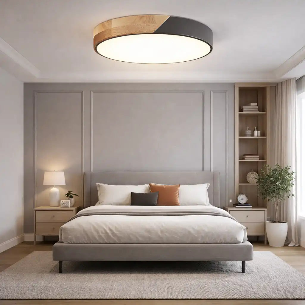 Plafonnier LED extra-plat à motif décoratif en bois pour chambre et couloir