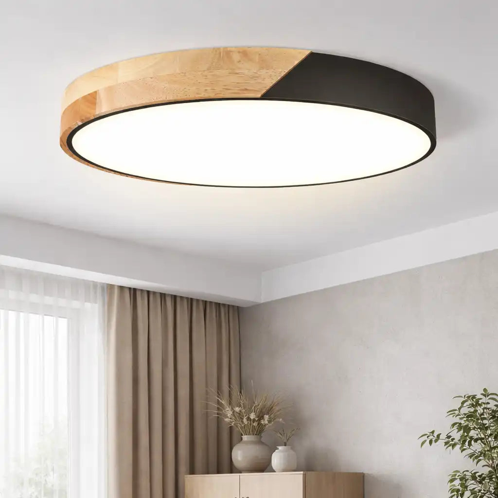 Plafonnier LED extra-plat à motif décoratif en bois pour chambre et couloir