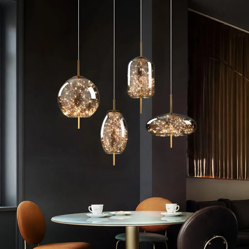 Pendant Light with Sculptural Glass Forms and Adjustable Suspension for Contemporary Dining