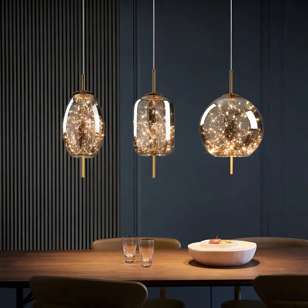 Pendant Light with Sculptural Glass Forms and Adjustable Suspension for Contemporary Dining