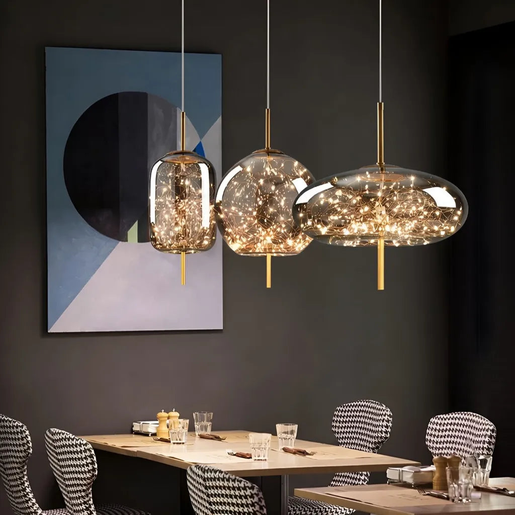 Pendant Light with Sculptural Glass Forms and Adjustable Suspension for Contemporary Dining