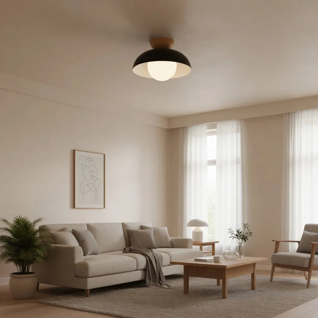 Kitchen Ceiling Lights with Iron and Glass Shade Flush Mount or Pendant Dual-Mount