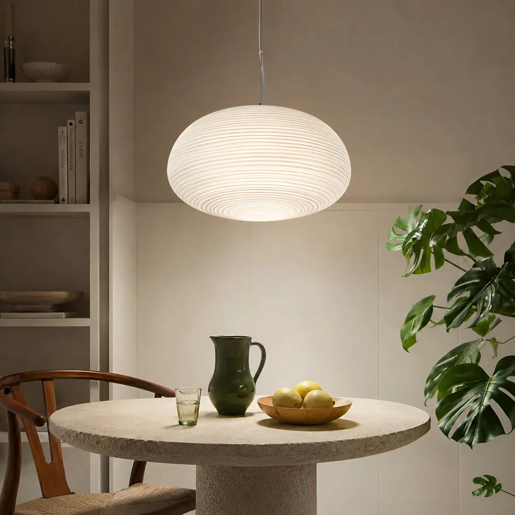 Pendant Light with Ribbed Opal Glass and Adjustable Suspension