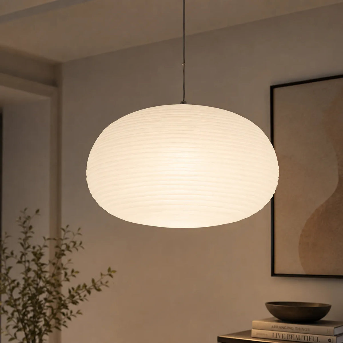 Pendant Light with Ribbed Opal Glass and Adjustable Suspension