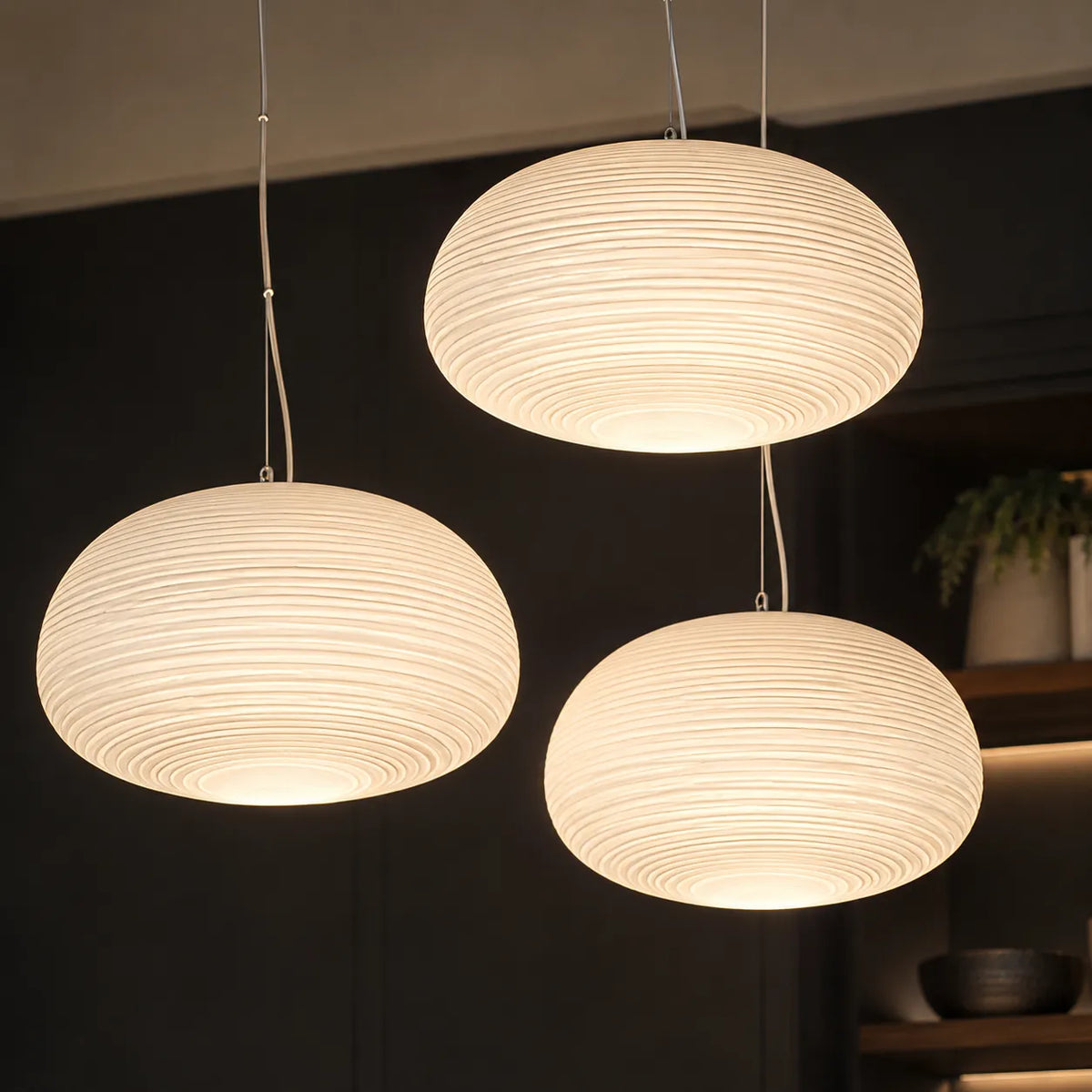 Pendant Light with Ribbed Opal Glass and Adjustable Suspension