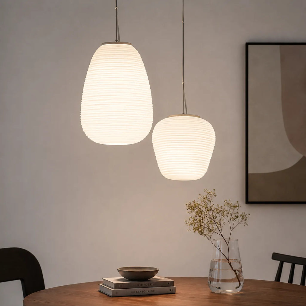 Pendant Light with Ribbed Opal Glass and Adjustable Suspension