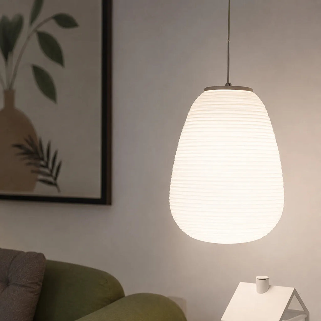 Pendant Light with Ribbed Opal Glass and Adjustable Suspension