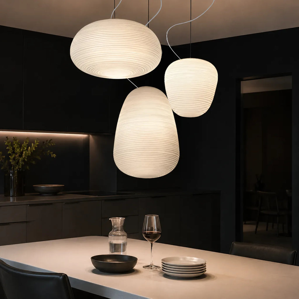 Pendant Light with Ribbed Opal Glass and Adjustable Suspension