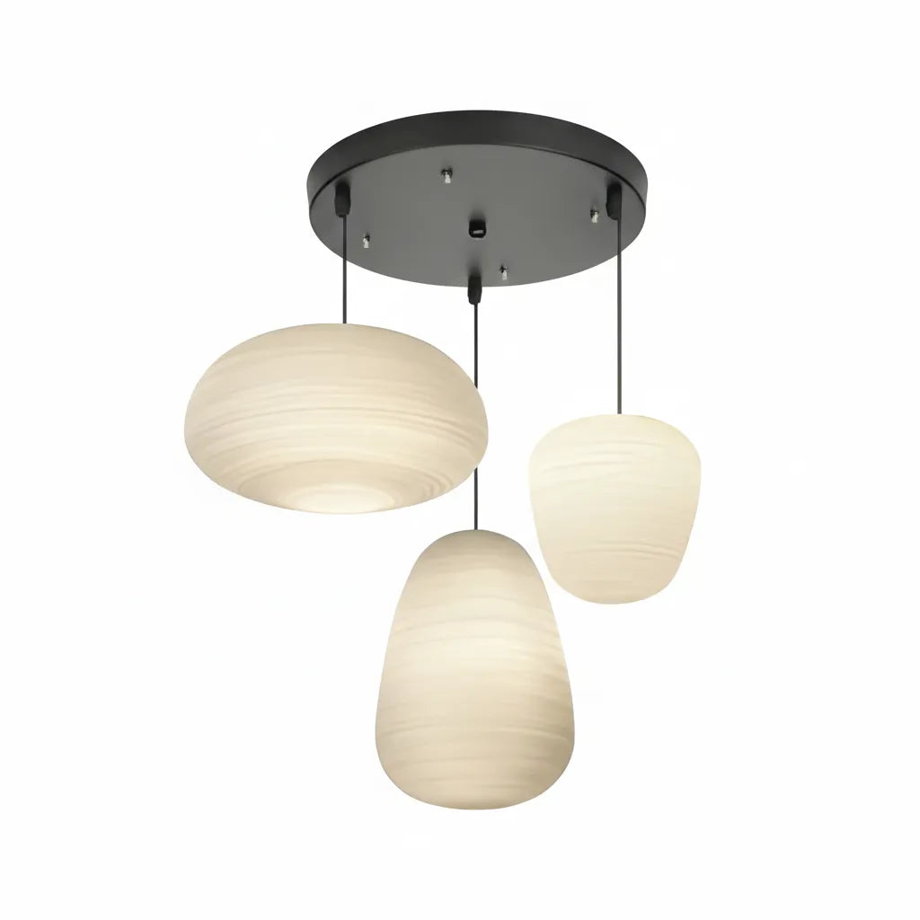 Pendant Light with Ribbed Opal Glass and Adjustable Suspension