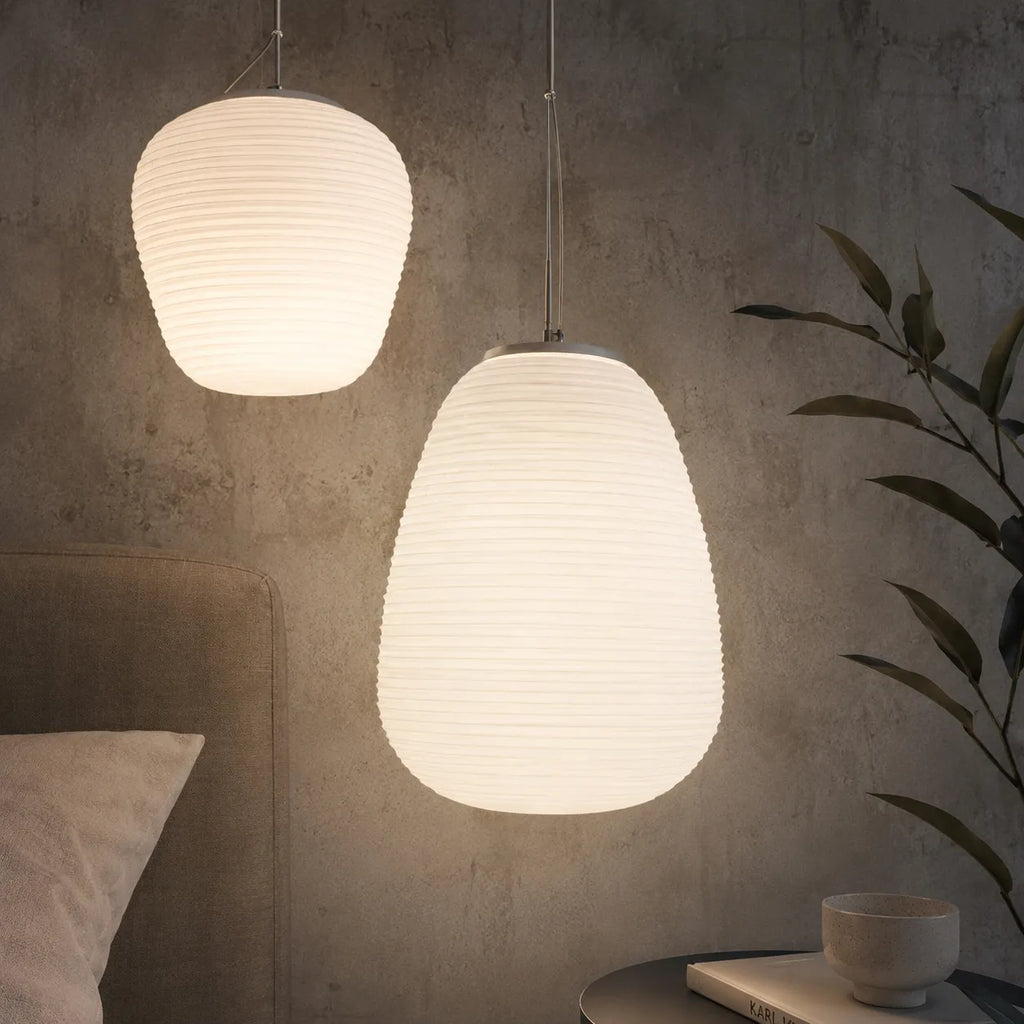 Pendant Light with Ribbed Opal Glass and Adjustable Suspension