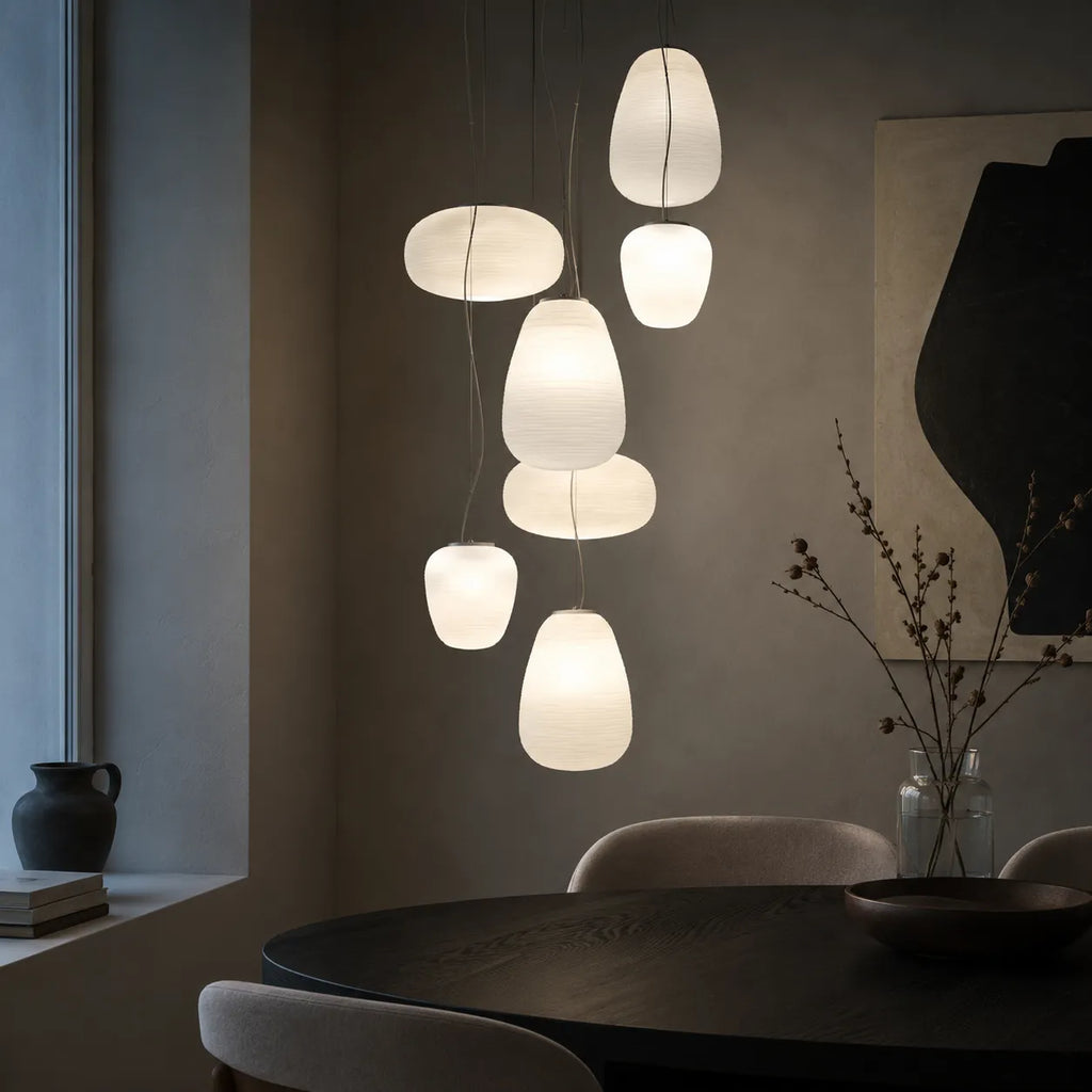 Pendant Light with Ribbed Opal Glass and Adjustable Suspension