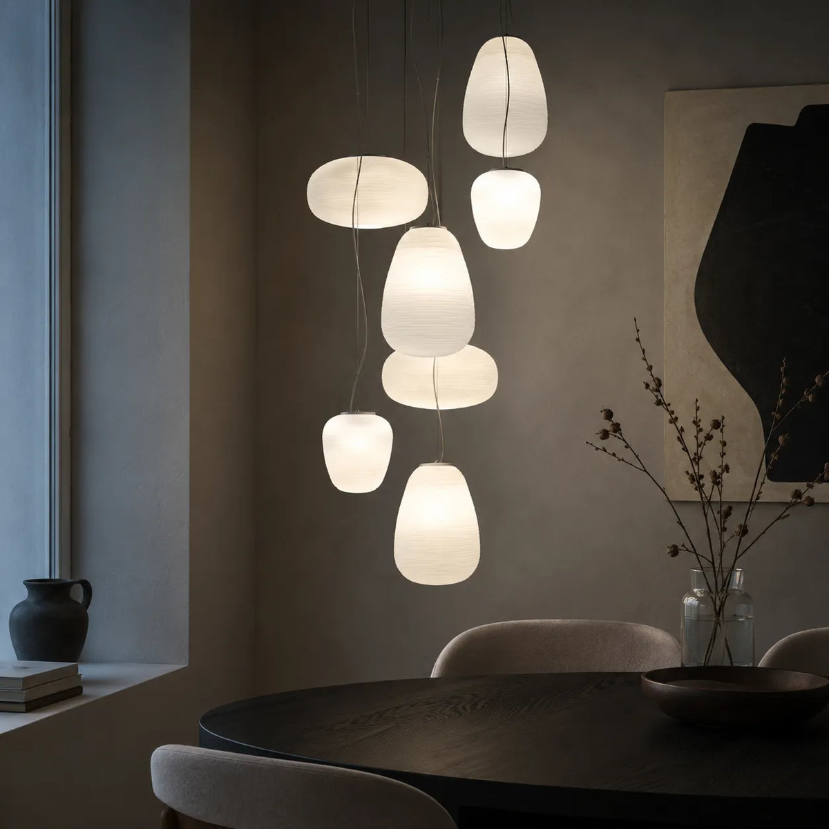 Pendant Light with Ribbed Opal Glass and Adjustable Suspension