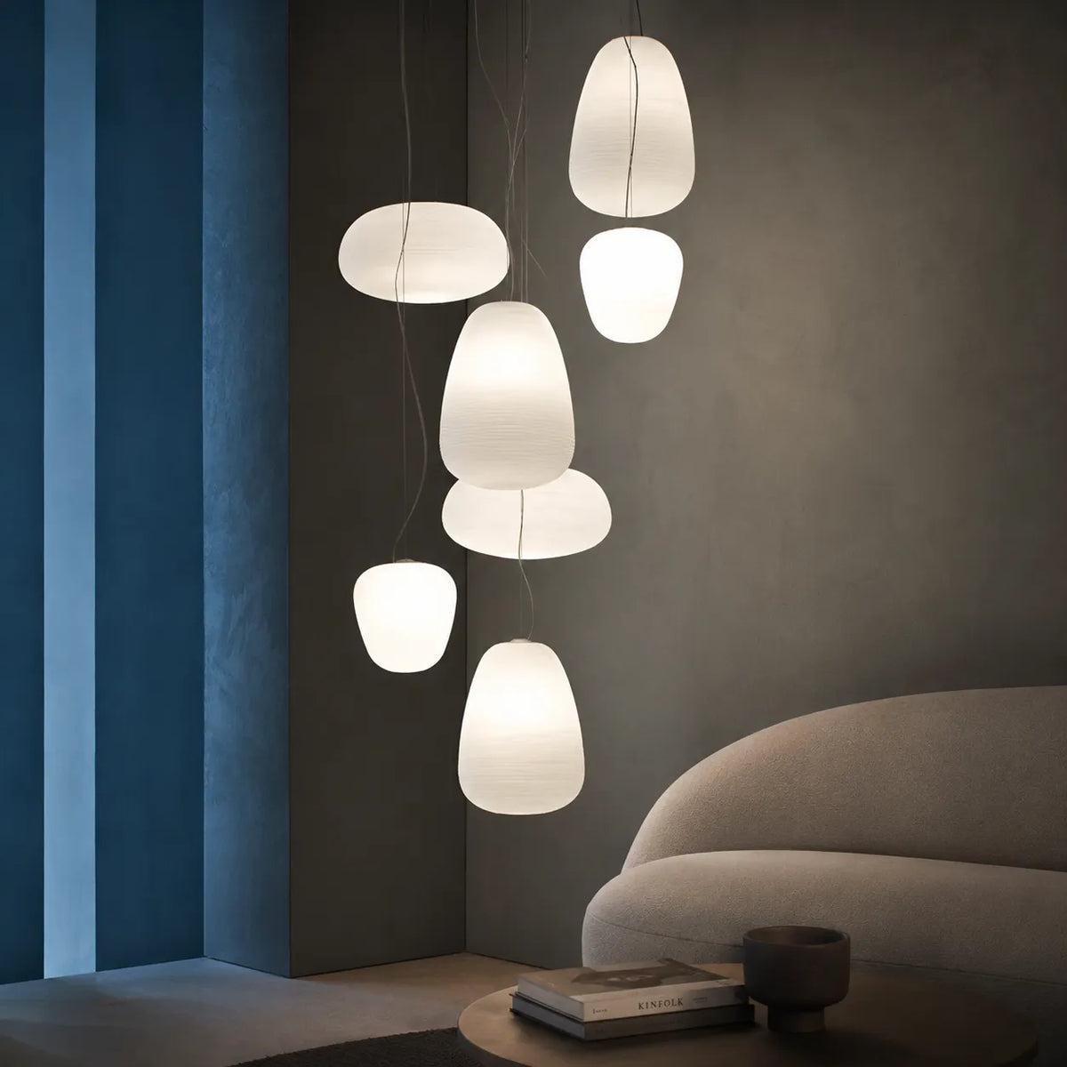 Pendant Light with Ribbed Opal Glass and Adjustable Suspension
