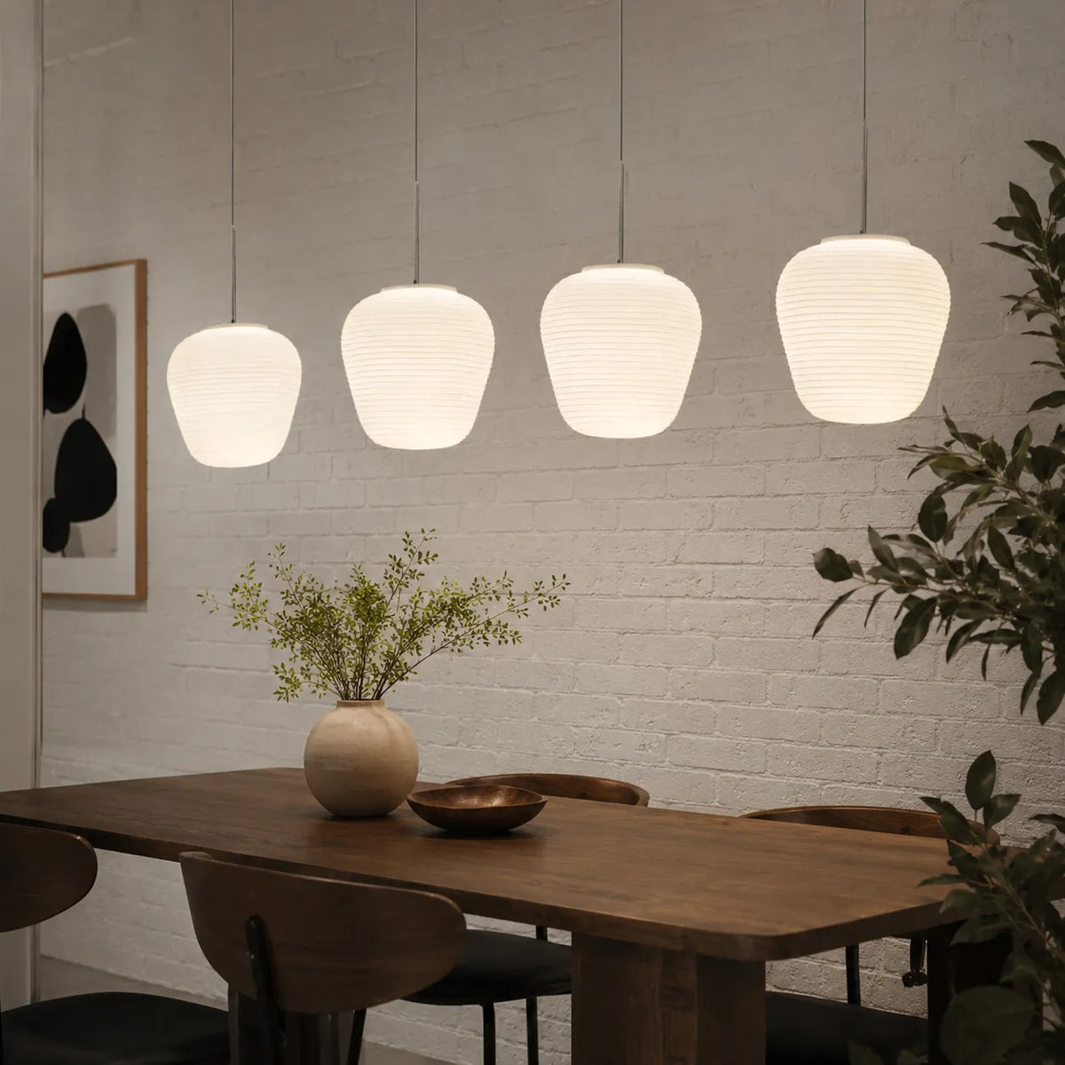 Pendant Light with Ribbed Opal Glass and Adjustable Suspension
