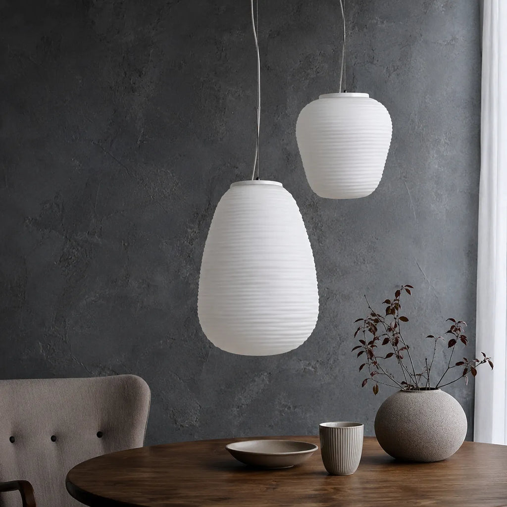 Pendant Light with Ribbed Opal Glass and Adjustable Suspension