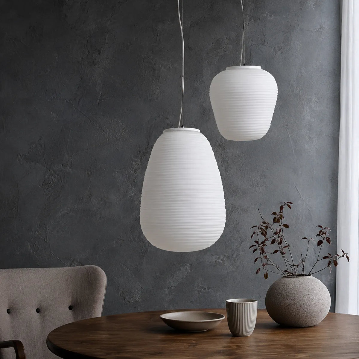 Pendant Light with Ribbed Opal Glass and Adjustable Suspension