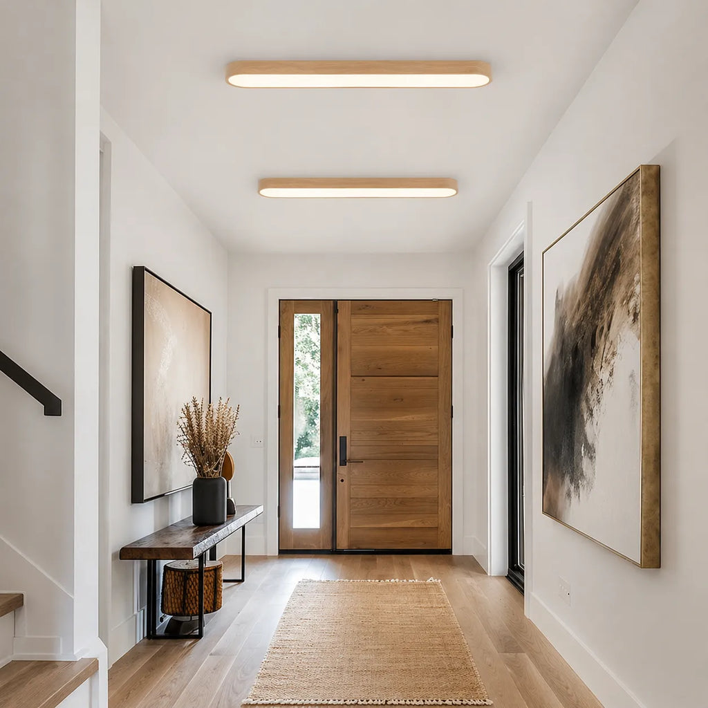 Dimitri nordische ovale LED-Deckenleuchte mit Holzmaserung