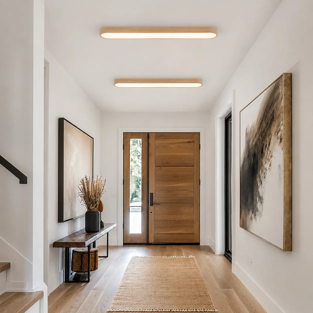Dimitri nordische ovale LED-Deckenleuchte mit Holzmaserung