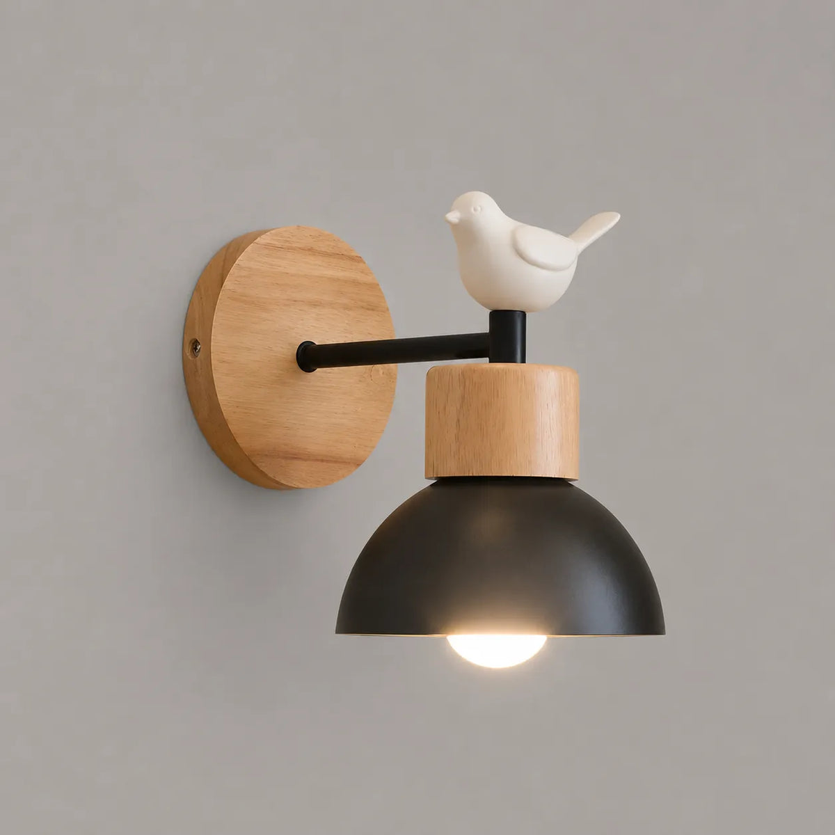 Lounge Wall Lights with Natural Wood and Iron Frame Modern Bedside Sconce