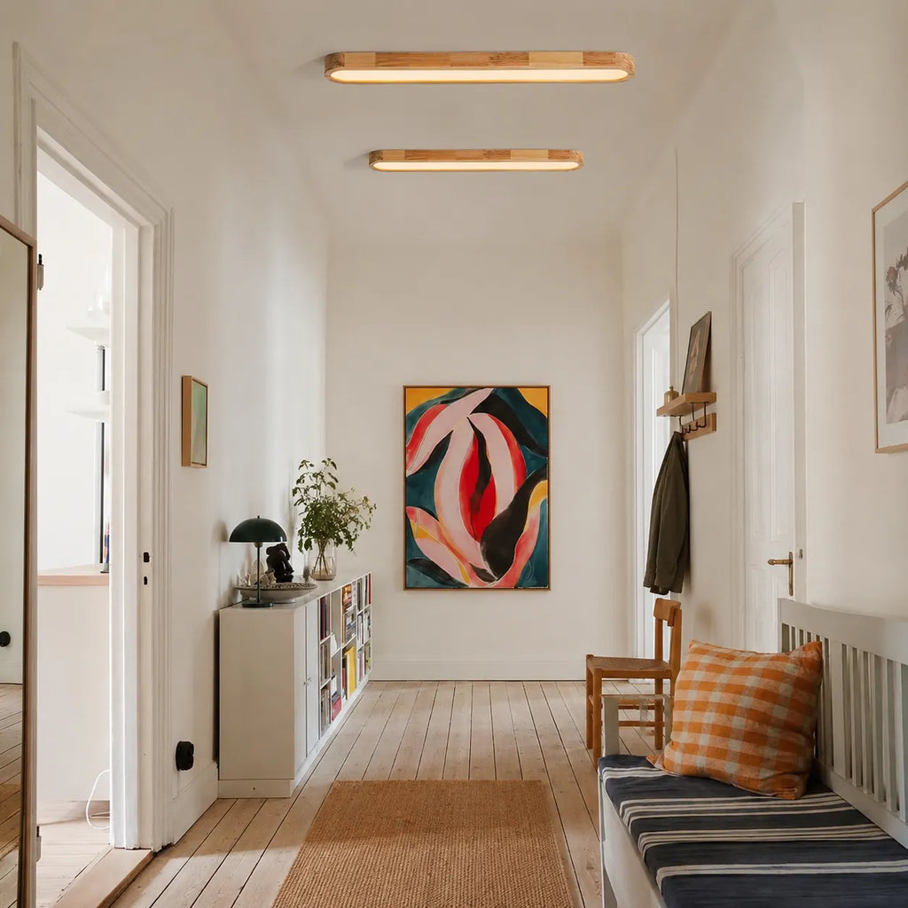 LED Ceiling Light Fixture with Linear Wood Accent for Bedroom Living Room Dining Kitchen